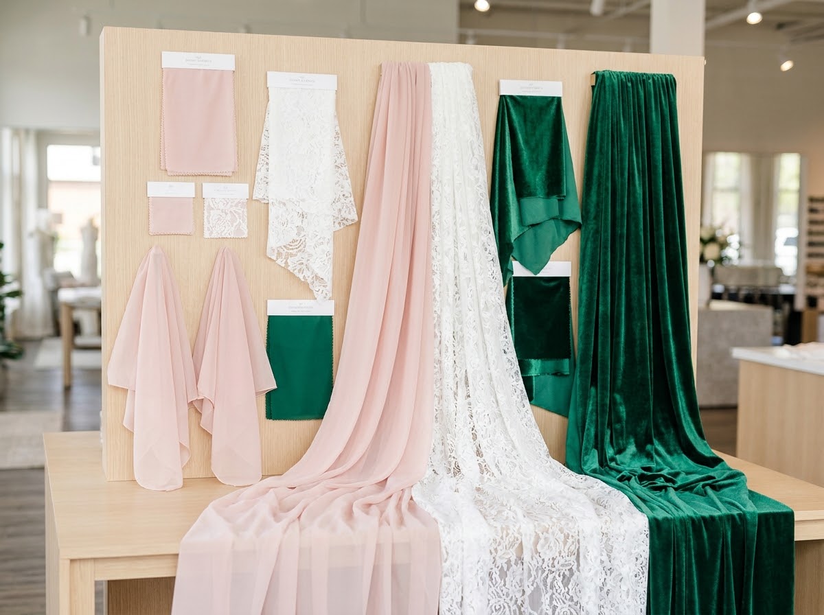 Velvet, lace and chiffon linen swatches